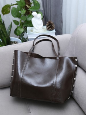 Alvora Kadın Geme Zımba Detaylı Büyük Boy Omuz Çantası