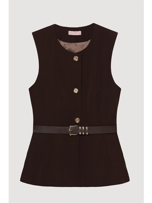 Quzu Kadın Yelek YLK00163 Kahve