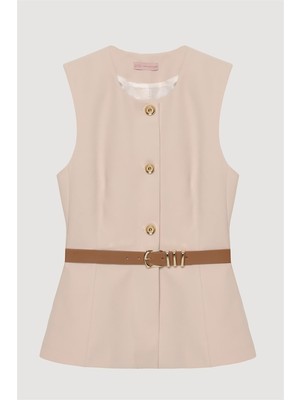 Quzu Kadın Yelek YLK00163 Bej