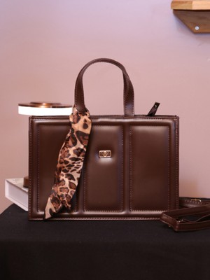 Alvora Leopar Fular Detaylı Dik Form Kadın El ve Omuz Çantası