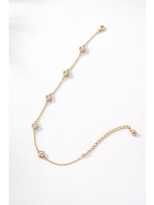 Toz Vintage Fier Çiçek Taş Detaylı Altın Renk Şık Tasarım Vintage Retro Bileklik