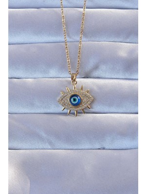 Hatıra Kutusu 316L Altın Renk Zirkon Taşlı Nazarlı Göz Kolye - Lisinya