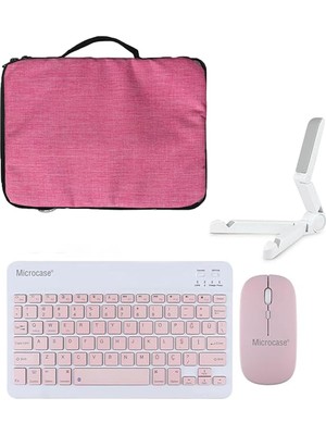 Microcase Lenovo Idea Tab 11 Inch / K11 2.jenerasyon Tablet Uyumlu Tablet Çanta+Türkçe Bluetooth Klavye +Mouse+ Standı - Pembe AL8127