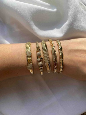 Alp Jewel 316 L Taş Detaylı Altın Renk Çelik Kelepçe | Kararma Yapmaz | Şık & Günlük Kullanım Xupıng