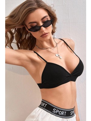 Moda Dua Kadın Siyah Kapsız Sırtı Açık Crop Top Bluz