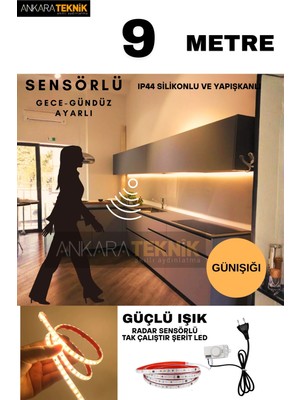 Hareket Sensörlü 220 Volt Silikonlu Günışığı Renk Şerit LED (120 Ledli) / Tak Çalıştır / 9 Metre