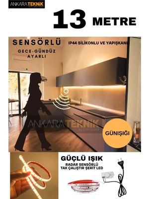 Hareket Sensörlü 220 Volt Silikonlu Günışığı Renk Şerit LED (120 Ledli) / Tak Çalıştır / 13 Metre