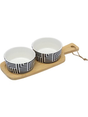 Koopman Ahşap Tepsili Porselen Servis Seti 2'li 3 Adet