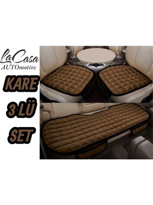 Ergonomik,ortopedik,soft Kare Desen Kapitoneli Lüks Lacasa Oto Koltuk Kılıfı-Minderi (3lü Set)