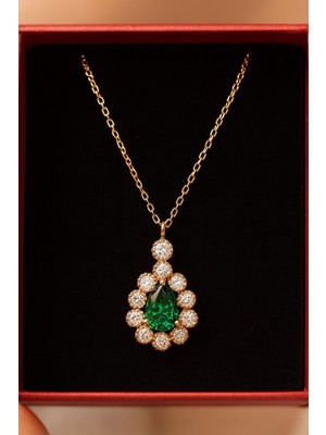 Çekirdek Jewelry 925 Ayar Gümüş Zümrüt Taşlı Damla Kolye