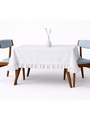fersuay Buldan Pamuklu Keten Dikdörtgen Fırfırlı Masa Örtüsü