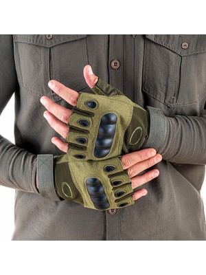 Savage Parmaksız Kemik Taktikal Eldiven - Haki - 1108