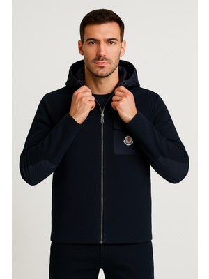 Chordi Erkek Sırt ve Kol Örme ve Kol Yamalı Yağmurluk Kapüşonlu Yüksek Kaliteli Mont Kaban