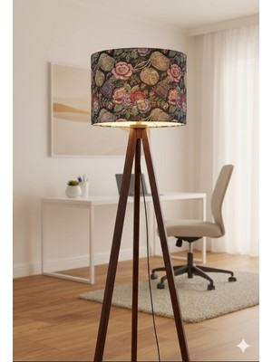 Otay Ev Dekorasyon Çiçek ve Iplik Desenli Masif Çam Ayaklı Tripod Lambader