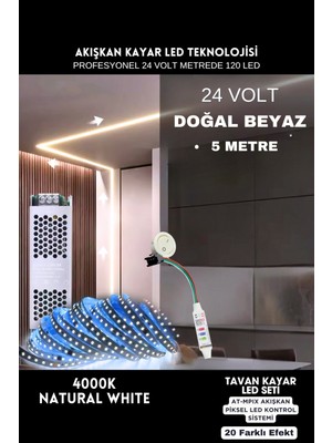 24 Volt Tavan Profesyonel Kayar LED Sistemi/ Metrede 120 Led/ Iz Gölge Yapmaz/ Yüksek Lümen Akışkan Kayar