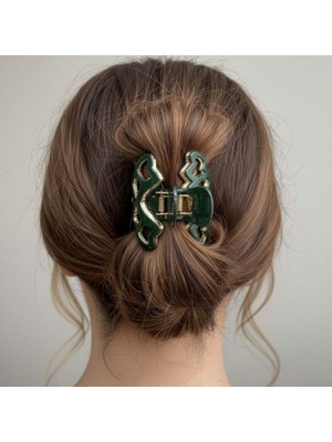 Mare Accessories Yeşil Kalp Detaylı Pençe Toka