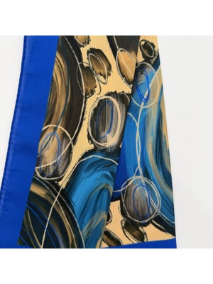 Mare Accessories Mavi Kahverengi Soyut Desenli Ipek Etkili Fular (50X50 Cm)