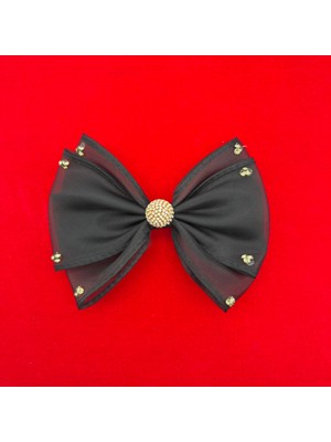 Mare Accessories Gold Detaylı Ortası Taşlı Top Figürlü Siyah Kurdela Kadın Toka