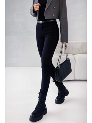 Equri Kadın Yüksek Bel Cepli Kemersiz Kot Pantolon