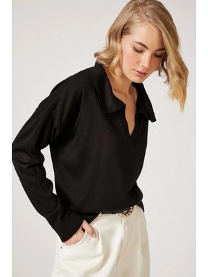 Bosel Kadın Beyaz Uzun Kollu Yakalı Triko Bluz