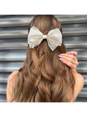 Mare Accessories Krem Ortası Taş Detaylı Kurdela Kadın Toka