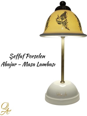 Qtahya Art Abajur-Masa ve Gece Lambası-Dekoratif-Şeffaf Porselen-El Yapımı-Porselen Şapkalı-Krem Gövde