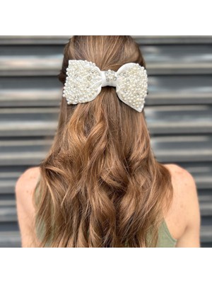 Mare Accessories Beyaz Parlak Taş Detaylı Kurdela Toka