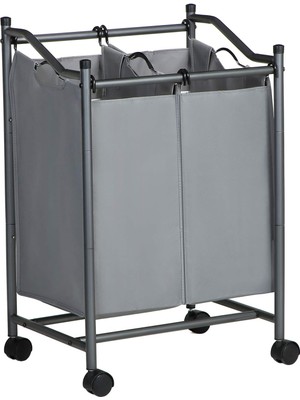 Gfc Life Store Tekerlekli ve 2 Bölmeli, Çamaşır Sepeti, Çıkarılabilir Çantalı Çamaşır Arabası, Toplam Kapasite 90 L, Gri, LSF002GS