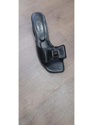 Etiler Collection Veor Siyah Cilt Topuklu Terlik