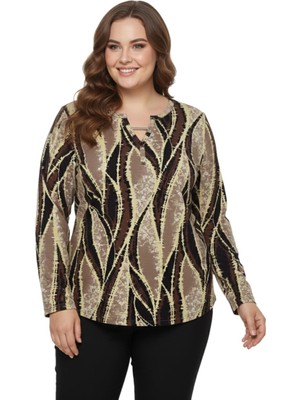 Linsolita Kadın V Yaka Baskılı 2 Düğmeli Bluz BGL-ST05095