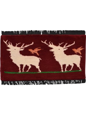 Kilim Antik El Dokuma Geyikli Kuşlu Yün Tülü Duvar Halısı 0661 - Yeni - Çok Renkli