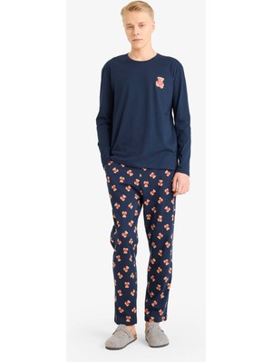 DeFacto Pijama Takımı Regular Fit Ayıcık Baskılı Uzun Kollu Üst Uzun Alt G7393AX25WN