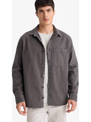 DeFacto Relax Fit Polo Yaka Gabardin Uzun Kollu Gömlek G6595AX25WN