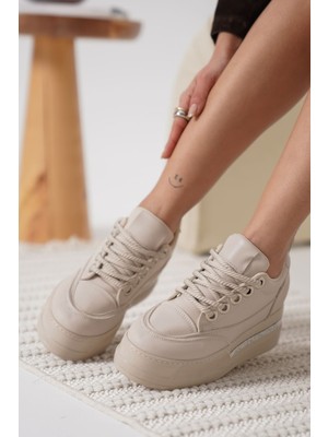 Mevese Ecila Kadın Bej Gizli Topuklu Sneaker