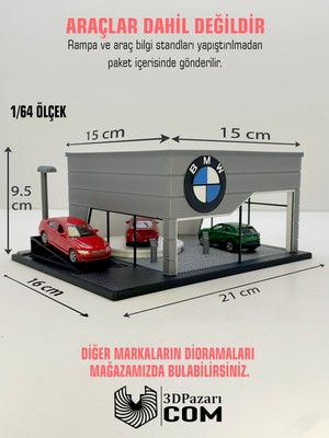 3dpazarıcom 3D Baskı 1/64 Ölçekli Bmw Showroom Tasarımlı Diorama Araç Sergileme Garajı