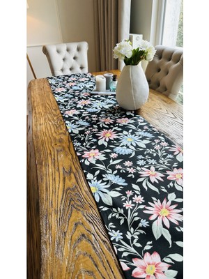 Decamor Home Siyah Dertsiz Çiçek Desenli Püsküllü Runner