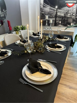 Decamor Home Keten Dokulu Siyah Masa Örtüsü (Peçete Dahil Değil )