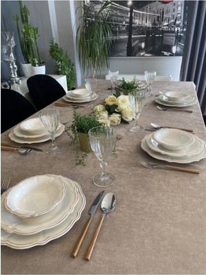 Decamor Home Kadife Dokulu Dertsiz Sütlü Kahve Masa Örtüsü