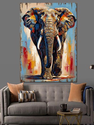 Tablomega Renkli Fil Sanatsal Tablo Dekoratif Kanvas - Mdf Ahşap Tablo