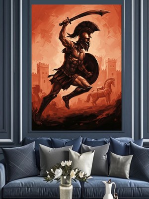 Tablomega Koşan Spartalı Savaşçı Asker Dekoratif Kanvas - Mdf Ahşap Tablo