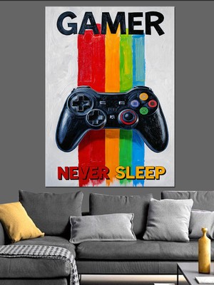 Tablomega Oyun Konsolu Gamer Yazısı Dekoratif Kanvas - Mdf Ahşap Tablo
