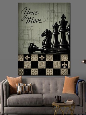 Tablomega Satranç Taşları Hamle Sırası Dekoratif Kanvas - Mdf Ahşap Tablo