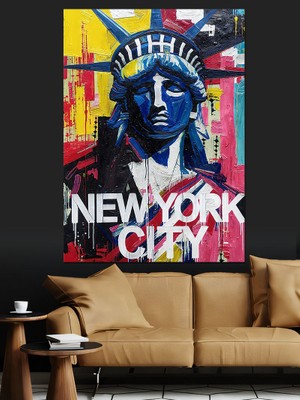 Tablomega Renkli Özgürlük Heykeli Popart Dekoratif Kanvas - Mdf Ahşap Tablo