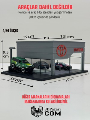 3dpazarıcom 3D Baskı 1/64 Ölçekli Toyota Showroom Tasarımlı Diorama Araç Sergileme Garajı