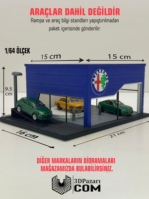3dpazarıcom 3D Baskı 1/64 Ölçekli Alfa Romeo Showroom Tasarımlı Diorama Araç Sergileme Garajı