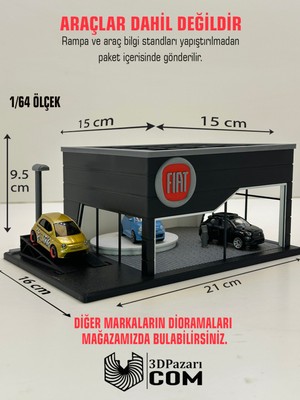 3dpazarıcom 3D Baskı 1/64 Ölçekli Fiat Showroom Tasarımlı Diorama Araç Sergileme Garajı