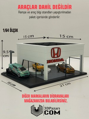 3dpazarıcom 3D Baskı 1/64 Ölçekli Honda Showroom Tasarımlı Diorama Araç Sergileme Garajı