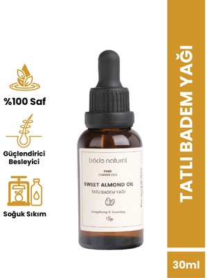 Bade Natural Tatlı Badem Yağı %100 Saf Soğuk Sıkım 30 ml Besleyici Etkiyle Cilt İçin