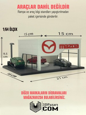 3dpazarıcom 3D Baskı 1/64 Ölçekli Mazda Showroom Tasarımlı Diorama Araç Sergileme Garajı