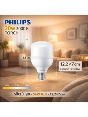 Philips 20W Torch LED Ampul 3000K Sarı Ton E27 Güçlü Işık Ev Salon Aydınlatma